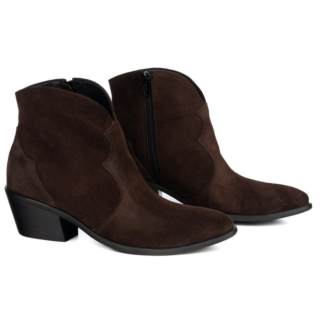 Olivier Monroe - dámské hnědé kožené kovbojské boty ze semiše