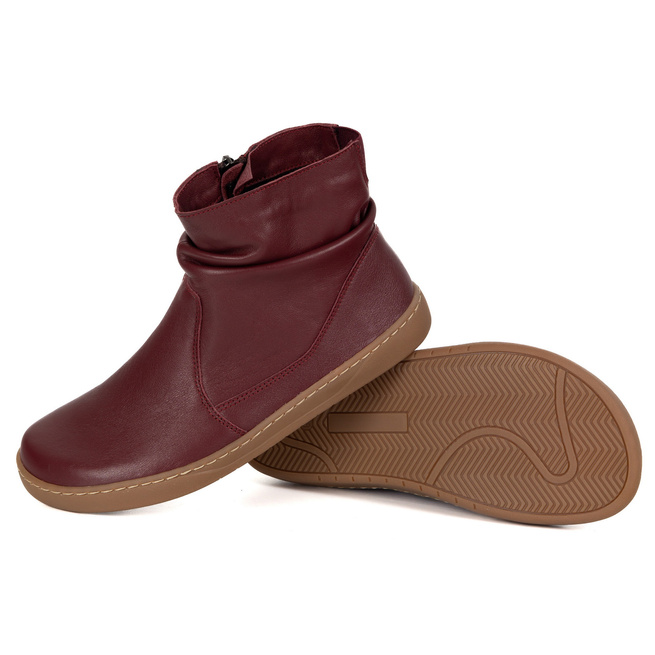 Damskie buty barefoot sztyblety z zamkiem ocieplane 1297 bordowe