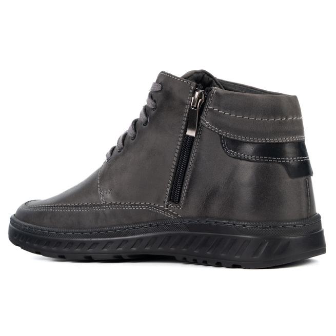 Trzewiki męskie ocieplane 964 K-40 szare skórzane wiązane na zamek