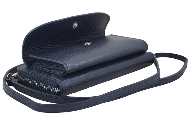 Peněženka s pouzdrem na telefon z lícové kůže - námořnická modř