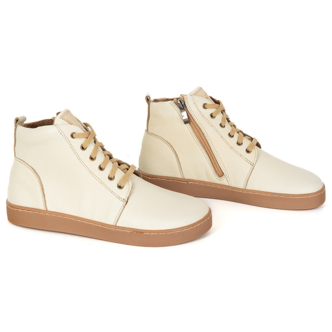 Buty damskie zimowe barefoot skórzane Z-B04 ecru