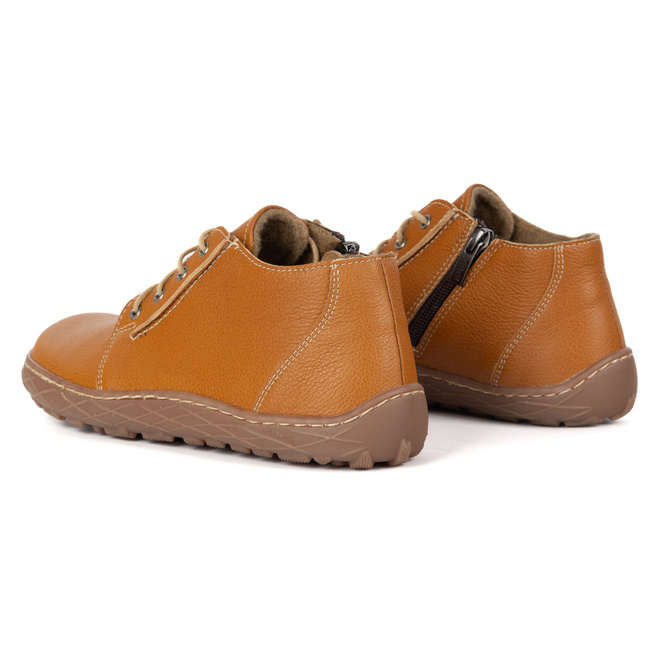 Buty damskie skórzane BAREFOOT lekko ocieplone za kostkę z zamkiem 787 rude