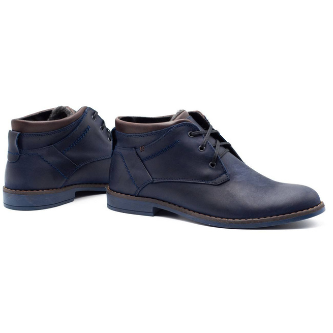 Pánské zateplené kožené boty J38S navy blue