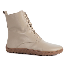 Botki damskie ocieplane wełną MERINO skórzane sznurowe zamszowe wysokie zimowe 0778W beżowe