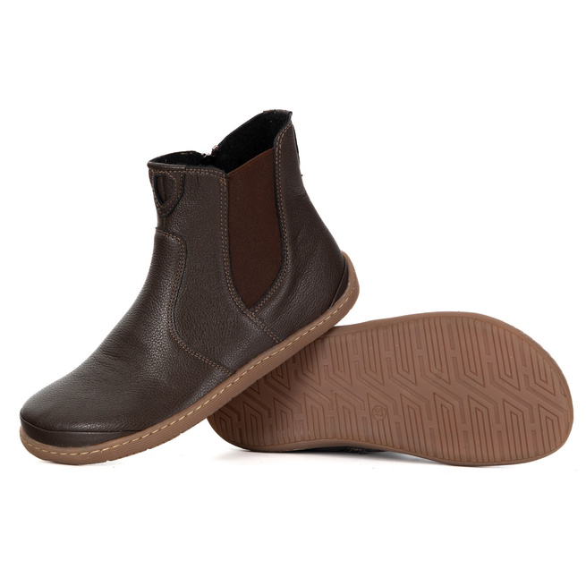 Damskie buty barefoot sztyblety z zamkiem ocieplane 1263 brązowe