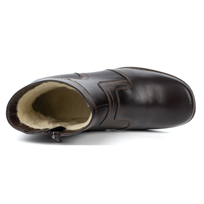 Botki damskie skórzane ocieplane z zamkiem 888BB brązowe