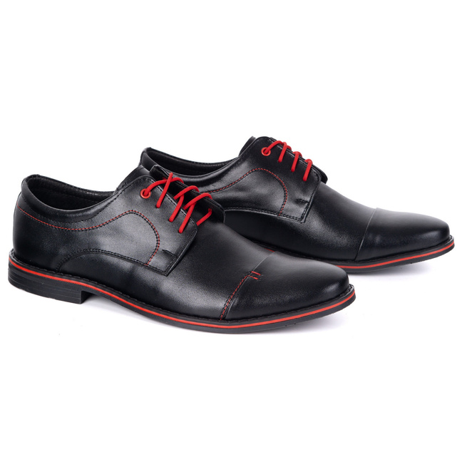 Buty męskie skórzane eleganckie 276LU czarne z czerwonym