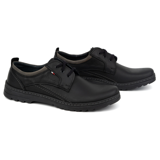 Buty męskie skórzane casual sznurowane 309GT czarne