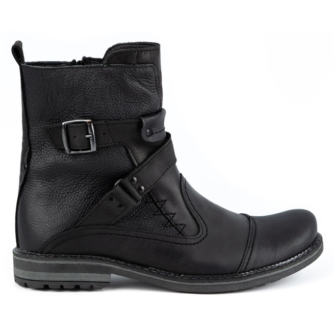 Męskie buty sztyblety skórzane 82KZ czarne – obuwie motocyklowe ze skóry naturalnej