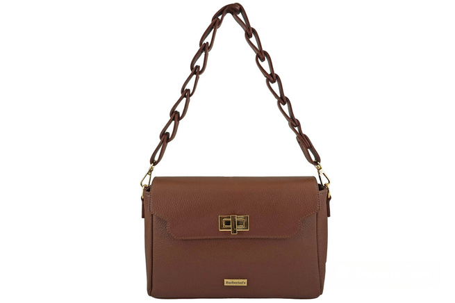 Skórzana torebka na ramię z plecionym paskiem - Brązowa