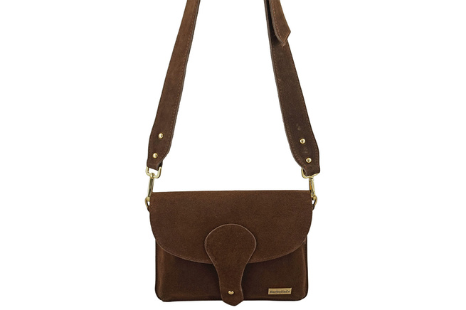 Semišová poštovní taška se širokým popruhem - hnědá