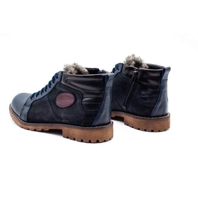 Buty męskie skórzane zimowe 865MP granatowe