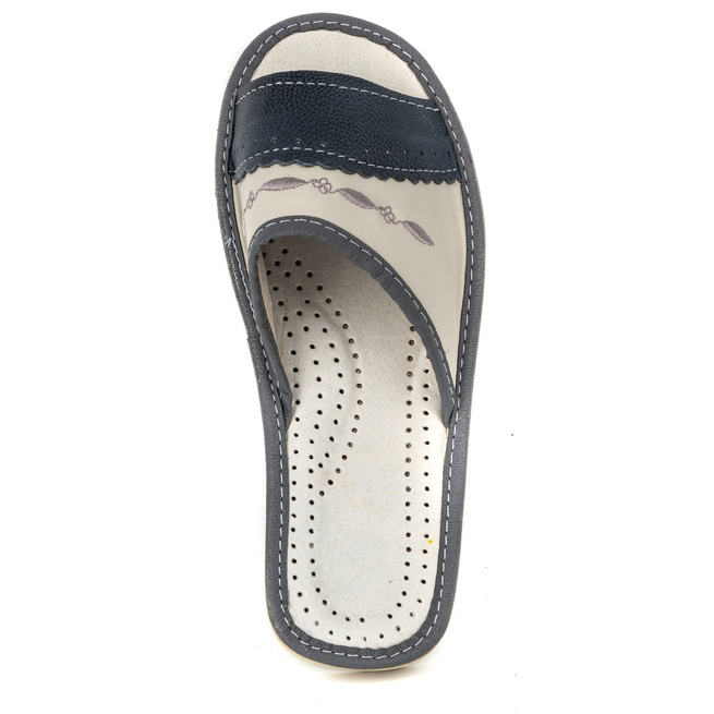 Dámské kožené pantofle Highlander M76 ecru s šedou barvou