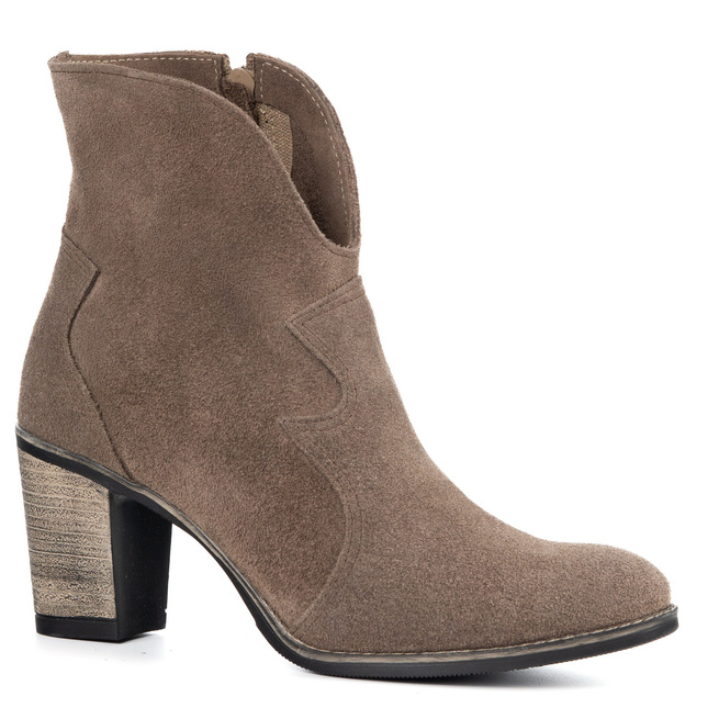 Botki na obcasie skórzane stylowe z zamkiem LUCY beżowe ziemia