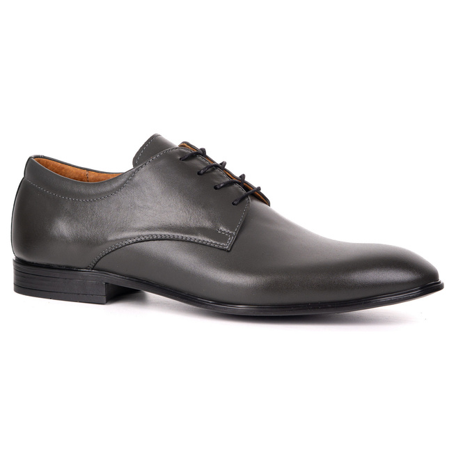 Buty męskie skórzane wizytowe Olivier 484 szare – klasyczne półbuty derby