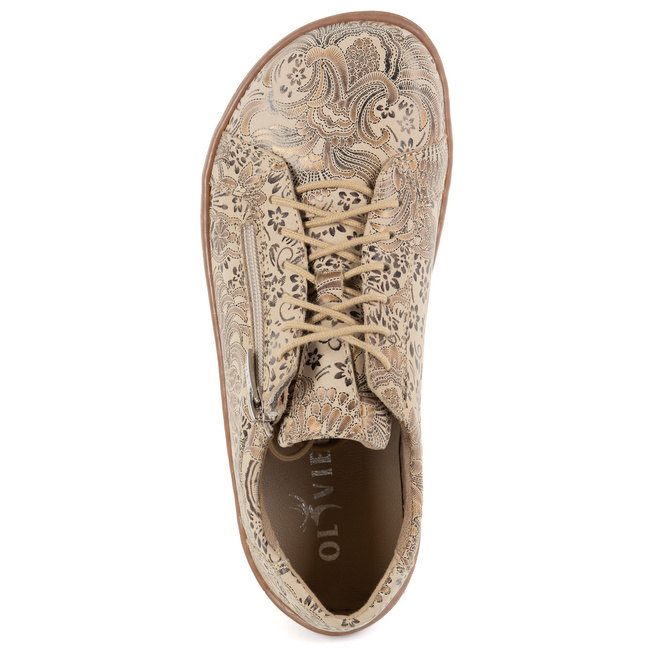 Damskie minimalistyczne buty skórzane barefoot model perforowane 1243 beż etniczny