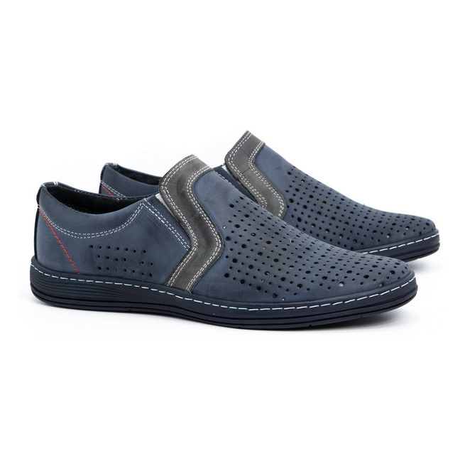 Pánské mokasíny kožené boty na léto 713MP navy blue