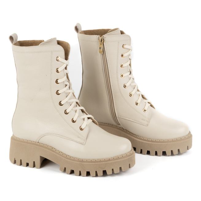 Dámské zateplené kožené boty 401BB pea beige