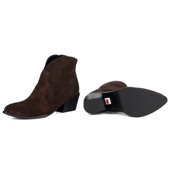 Olivier Monroe – damskie botki kowbojki skórzane brązowe zamszowe