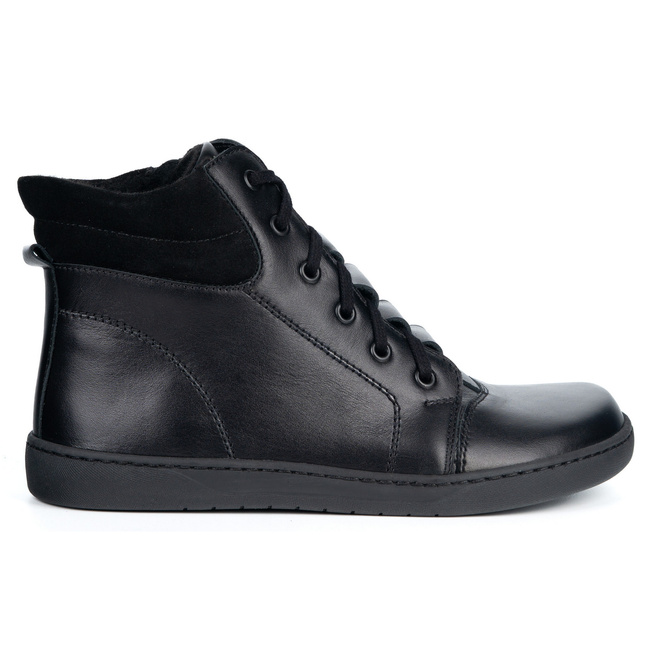 Buty damskie barefoot zimowe skórzane Olivier WINTER czarne za kostkę z zamkiem