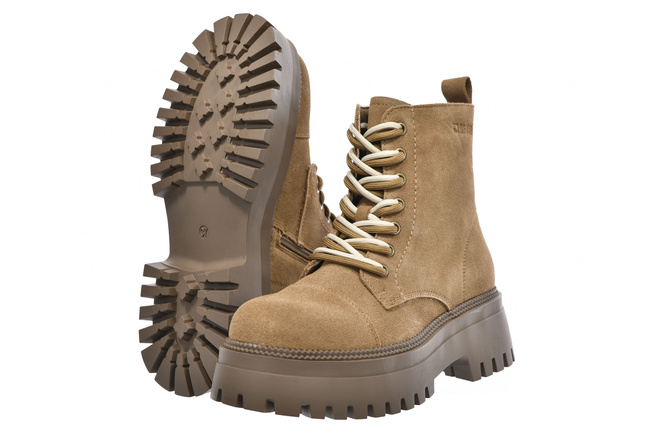 Botki damskie skórzane ocieplane Big Star SS274527 camel