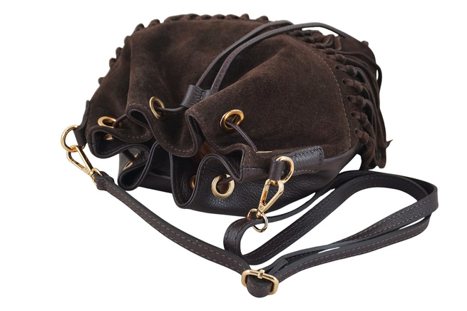 Torebka skórzana boho style - Brązowa ciemna