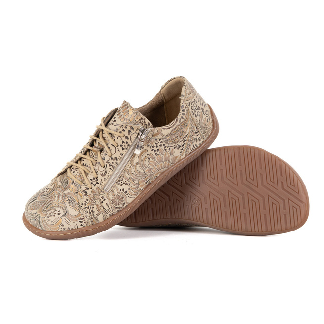 Damskie minimalistyczne buty skórzane barefoot model perforowane 1243 beż etniczny