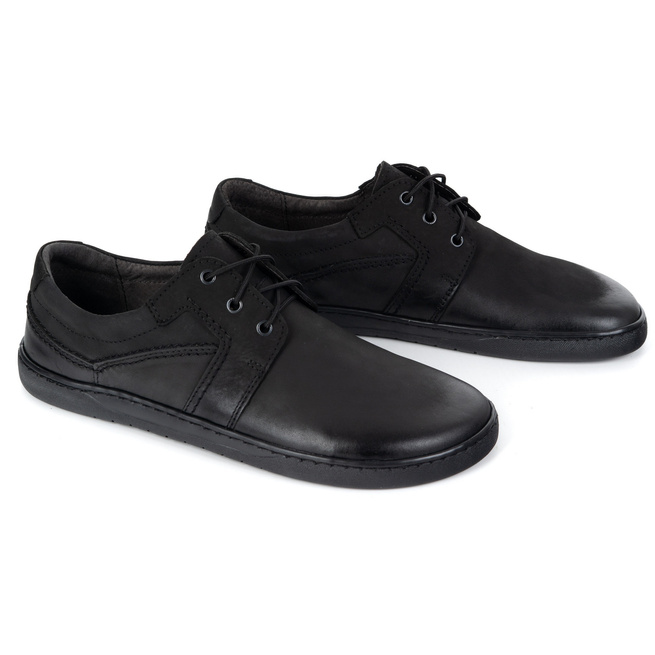 BAREFOOT Pánská minimalistická šněrovací kožená obuv 115KZ black crazy