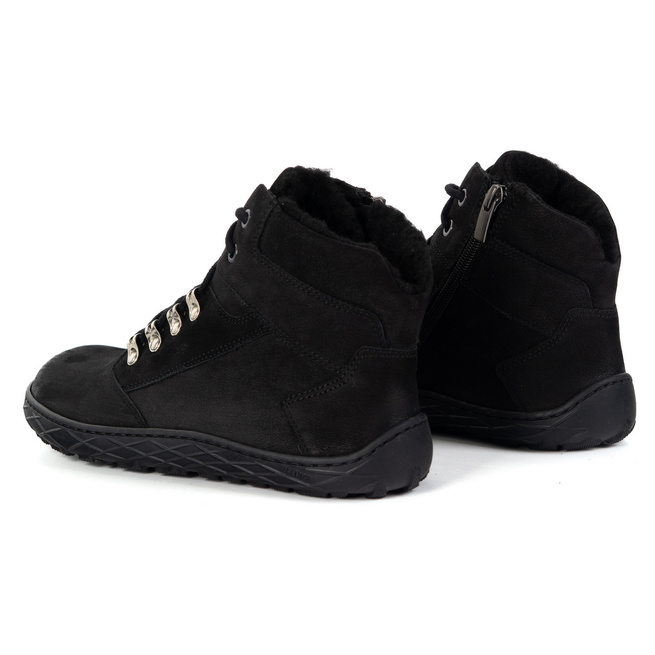 Buty damskie barefoot zimowe skórzane Olivier Astrid ocieplane wełną naturalną czarne