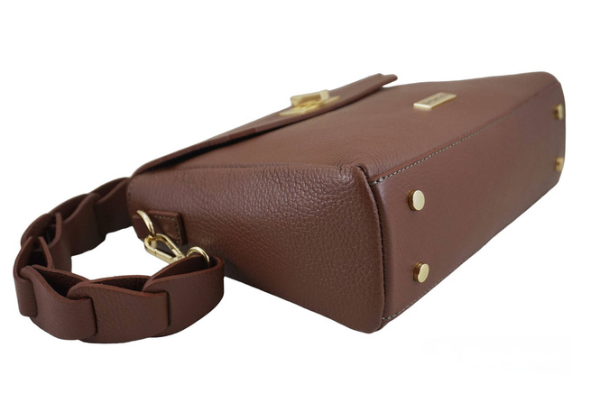 Skórzana torebka na ramię z plecionym paskiem - Brązowa