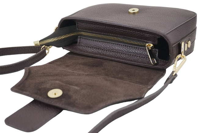 Kabelka do ruky s klopou ze semiše - Hnědá tmavá