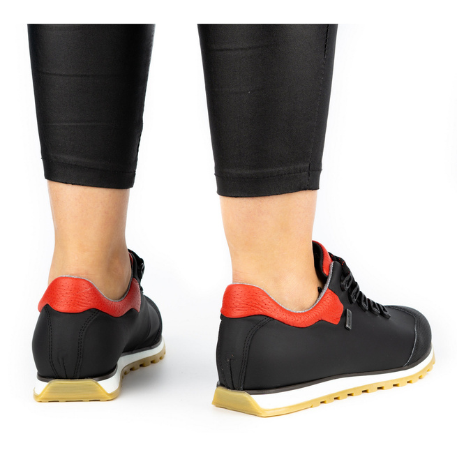 Buty damskie trekkingowe skórzane na membranie 05-0195-42 czarne z czerwonym