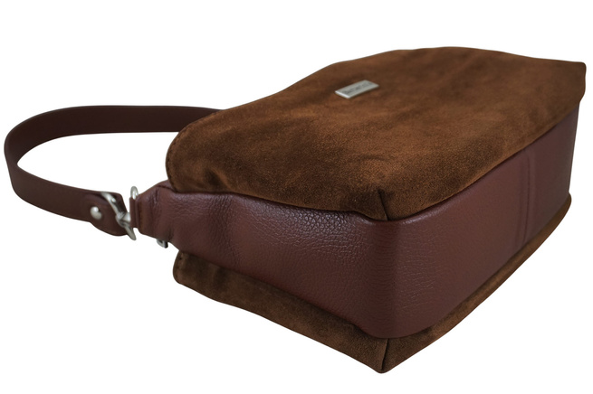 Pojemna torebka listonoszka ze skóry i zamszu - Brązowa