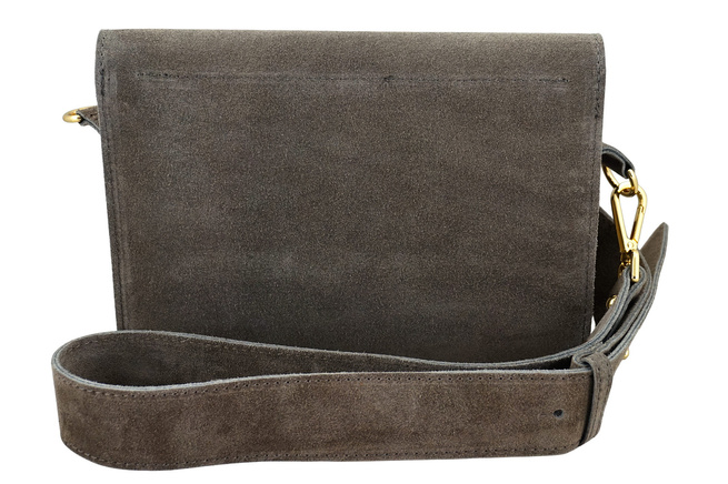 Zamszowa listonoszka na szerokim pasku - Beżowa ciemna