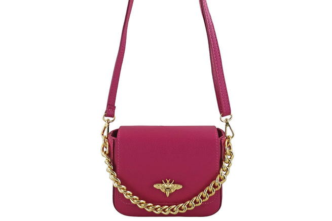 Modna torebka skórzana ze złotym łańcuszkiem - Fuksja