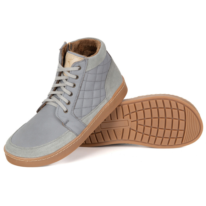 Buty damskie zimowe barefoot skórzane Z-B05 szare