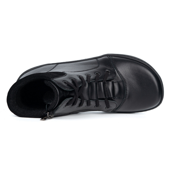 Buty damskie barefoot zimowe skórzane Olivier WINTER czarne za kostkę z zamkiem