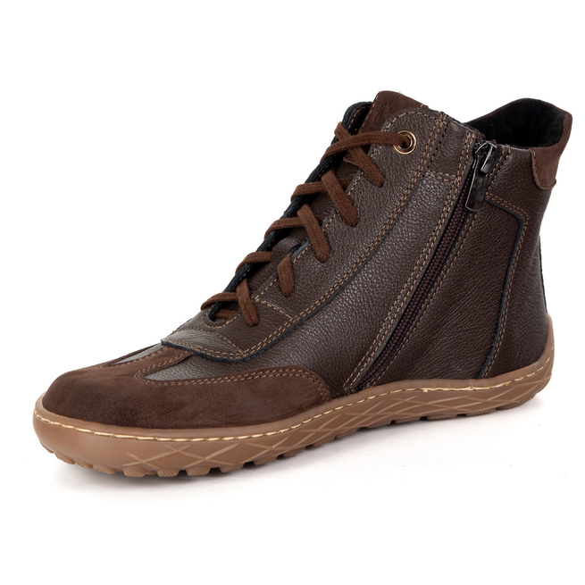 Damskie minimalistyczne botki barefoot skórzane zimowe 1294 brązowe