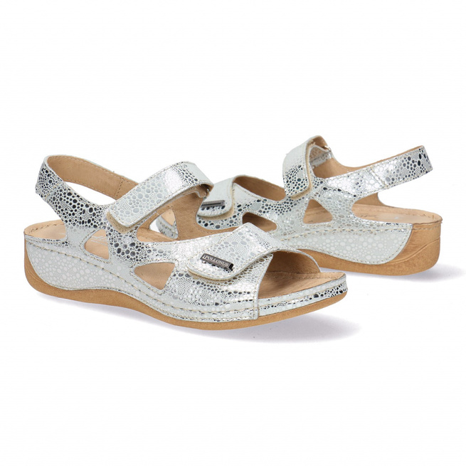 Pollonus dámské kožené třpytivé sandály se stříbrným očkem 5-0994-004