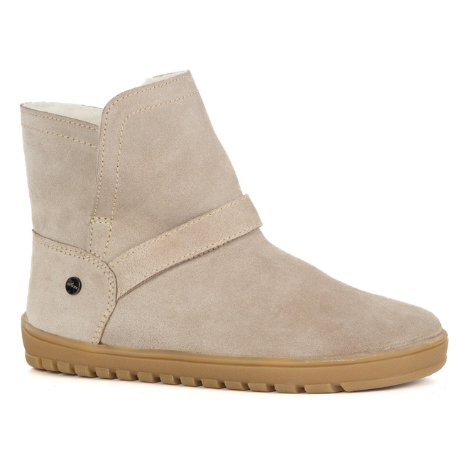 Buty damskie BAREFOOT zimowe Olivier Harper beżowe skórzane, ocieplane wełną merino