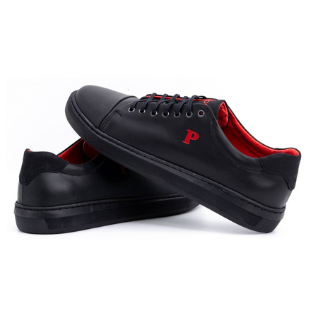 Buty męskie skórzane 2109 czarny z czerwonym