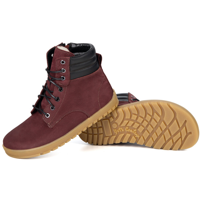 Botki damskie BAREFOOT skórzane Ember bordowe nubuk