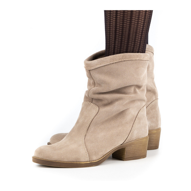 Dámské kožené kozačky na podpatku MONA beige