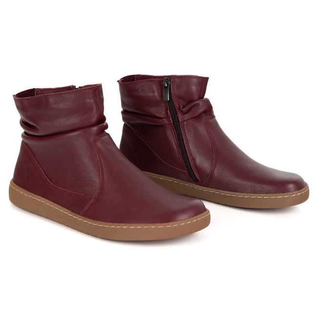 Damskie buty barefoot sztyblety z zamkiem ocieplane 1297 bordowe