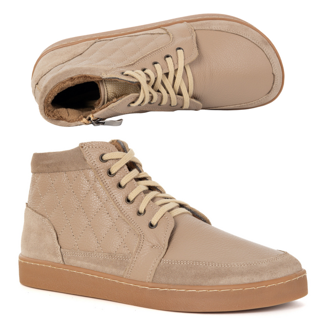Buty damskie zimowe barefoot skórzane Z-B05 beżowe