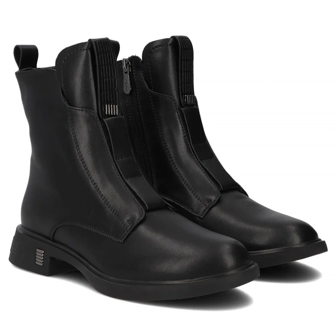 Skórzane czarne trzewiki damskie eleganckie DBT7249 BK czarne