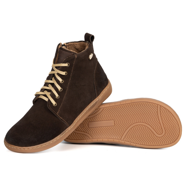 Dámské kožené zimní boty barefoot Z-B04 hnědé