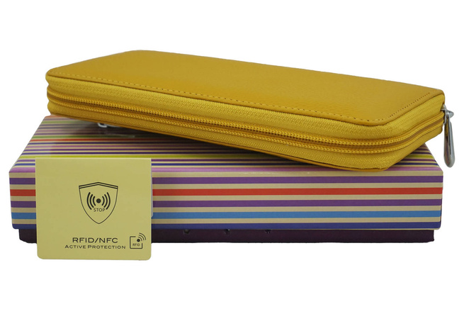 Kožená peněženka s ochranou RFID - tmavě žlutá