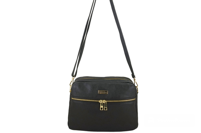 Pojemna torebka skórzana dwukomorowa - Czarna