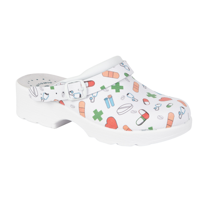 Buty damskie skórzane chodaki klapki w medyczne wzory comfooty Alice